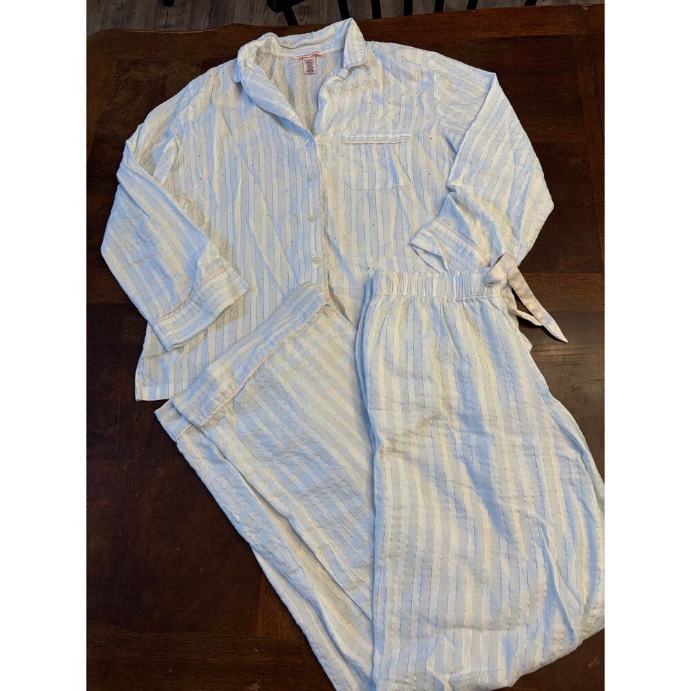 Victoria’s Secret White/Blue/Silver Stripe Rhinestone PJ Set Small